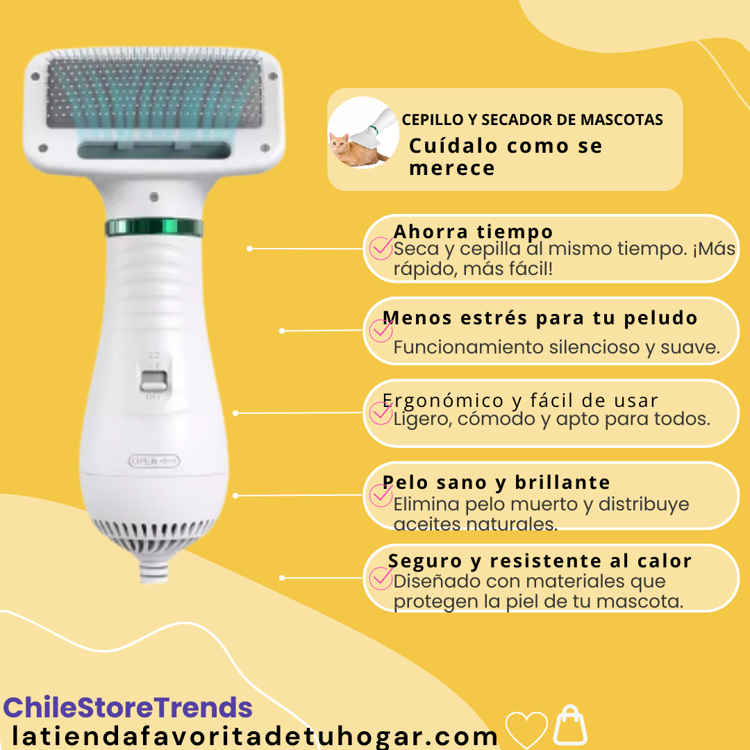 Cepillo secador 2 en 1 para mascotas